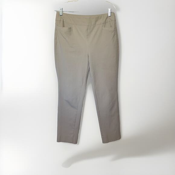 Soft Surroundings Khaki Stretch Pants Size Petite M Mid Rise Pull UP Flat Front - Picture 1 of 9